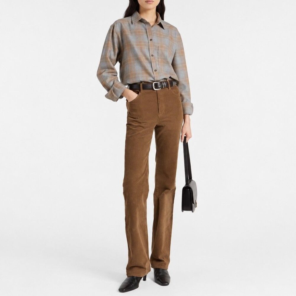 Nili Lotan JOAN Corduroy Flared Pants Brown Size 2 High Rise 34 Inseam